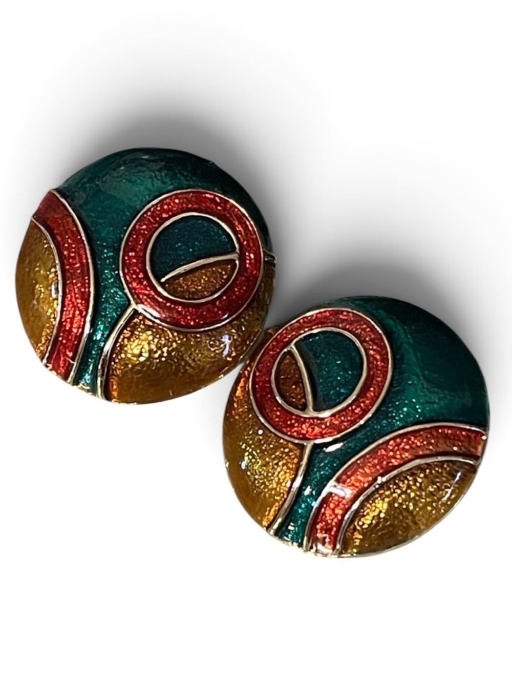 1980’s Geometric Design Colorful Metallic Enamel Pierced Earrings